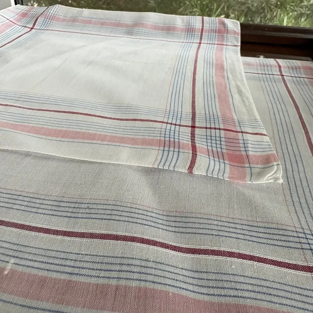 Vintage Plaid Cotton Handkerchief Set Pink Blue 11x11